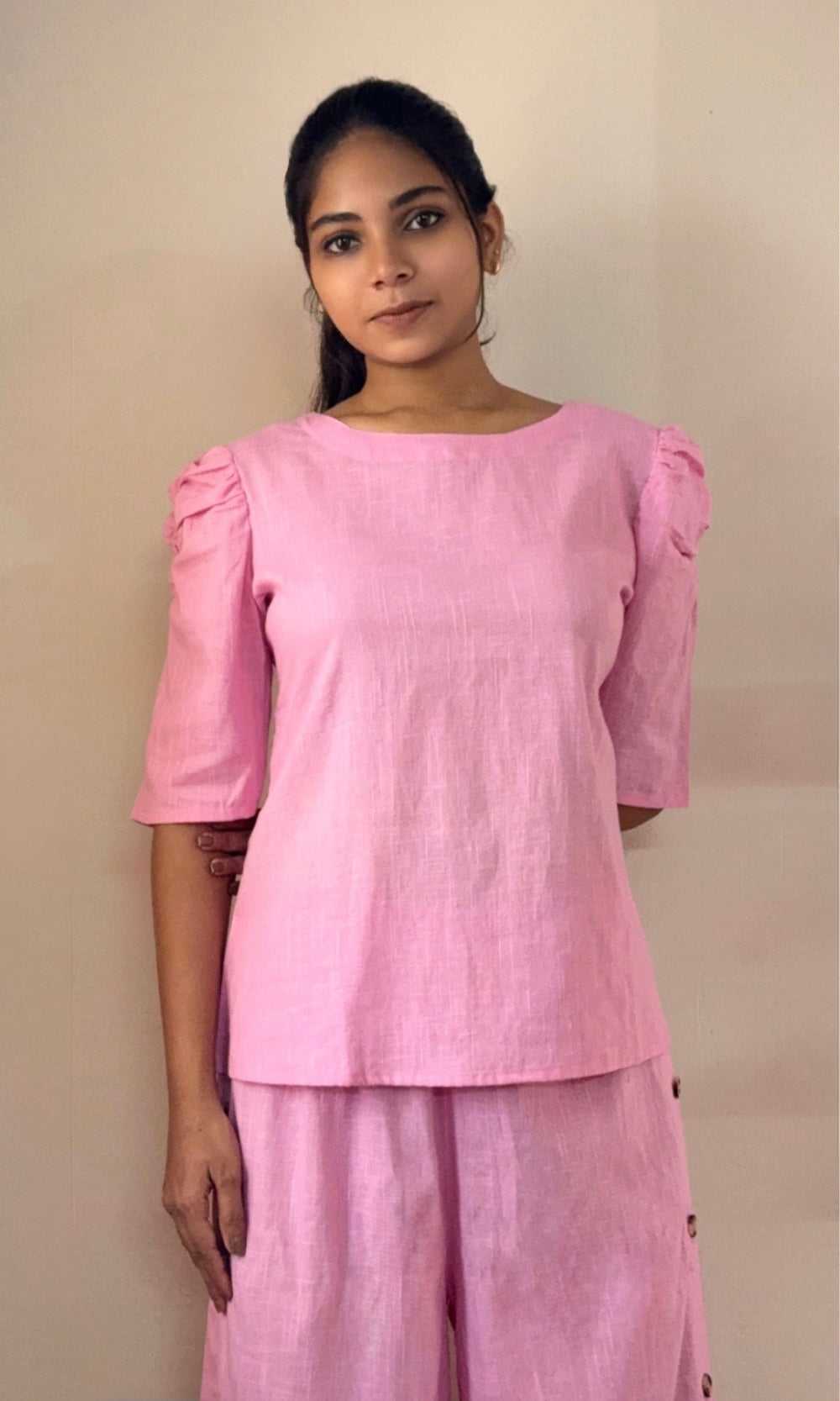 Pink Puff Sleeves Co-ord Set