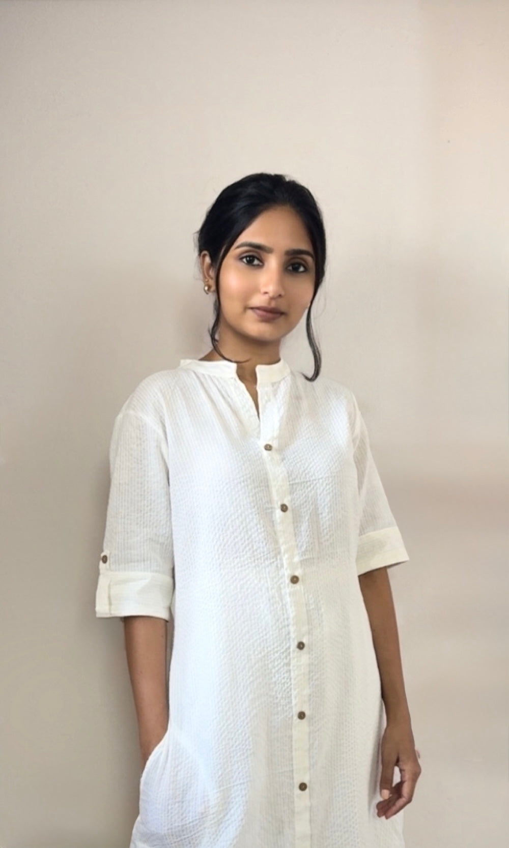 White Cotton Kurta Palazzo Co-ord Set with Button Detailing