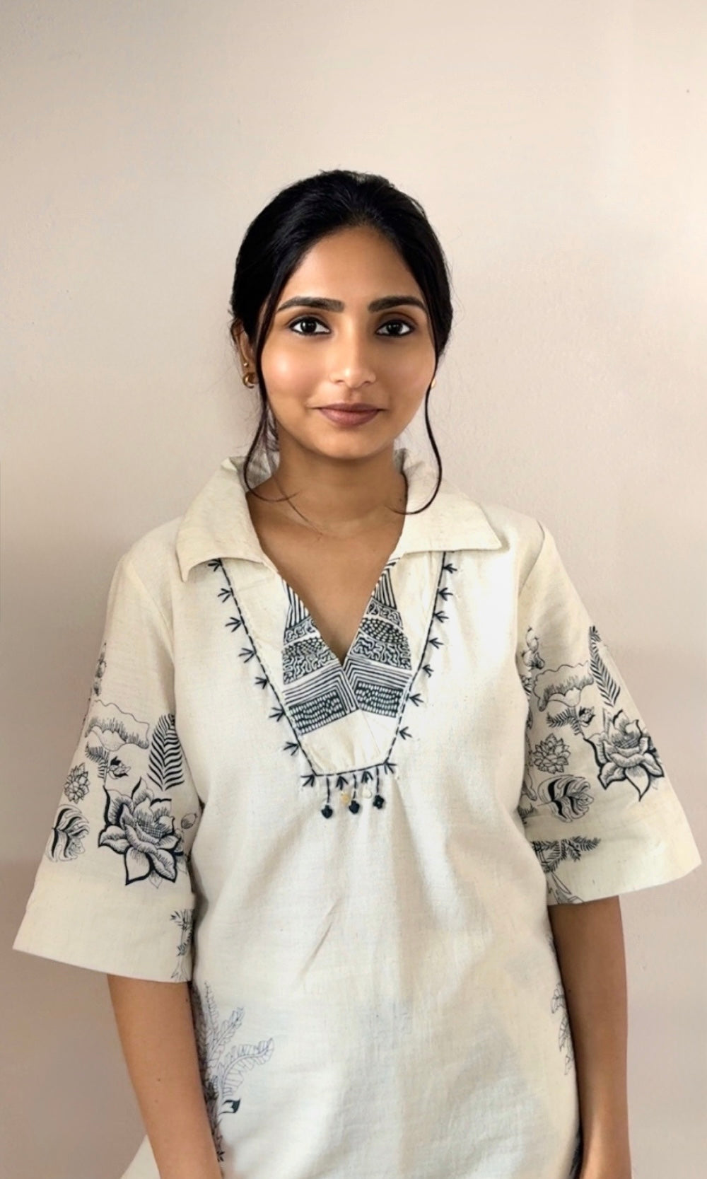 Off White Block Print Kurta Palazzo Co-ord Set