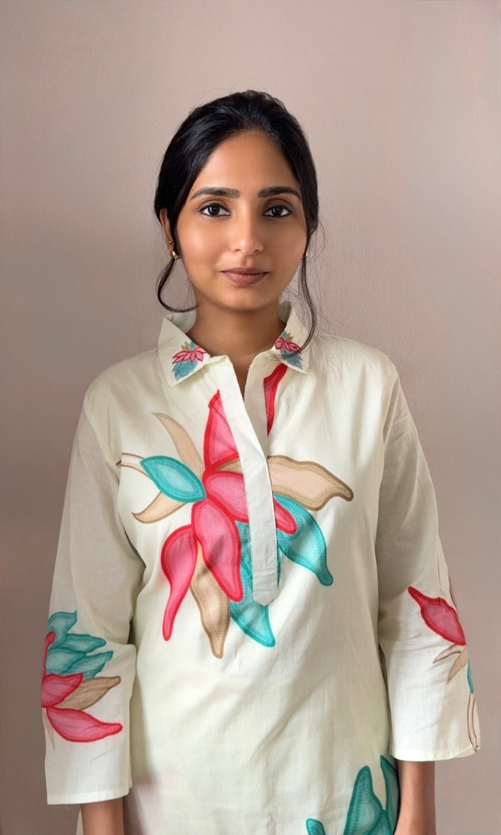 White Floral Kurta Palazzo Co-Ord Set