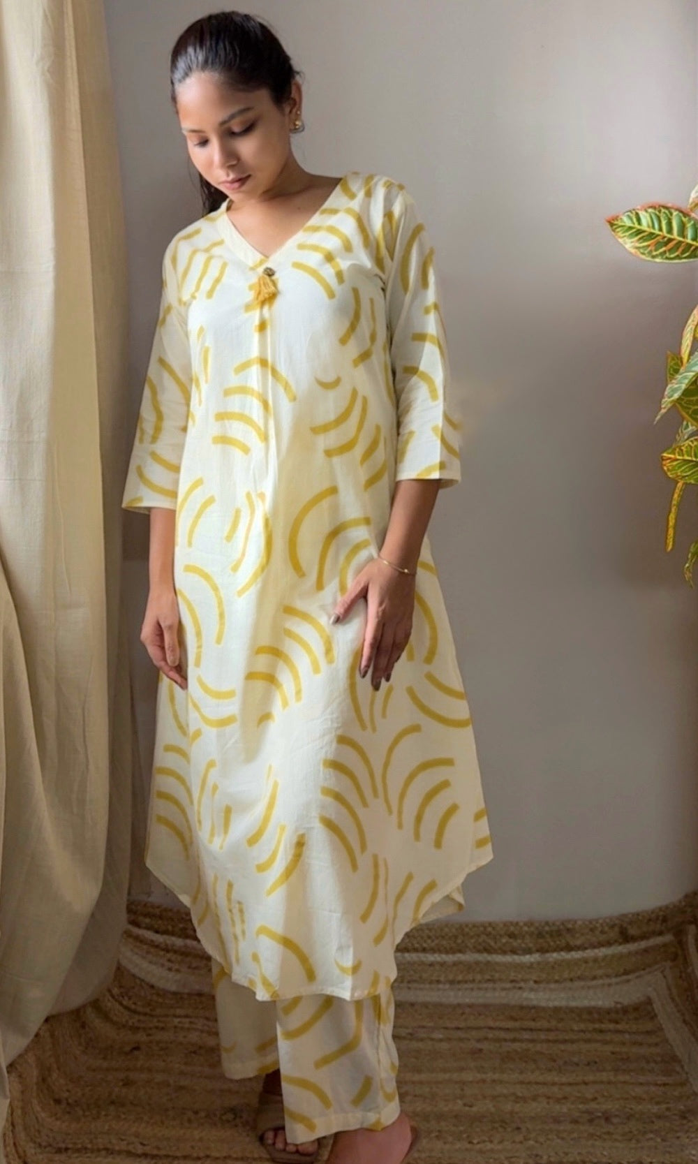 Yellow Cotton Kurta Palazzo Co-ord set