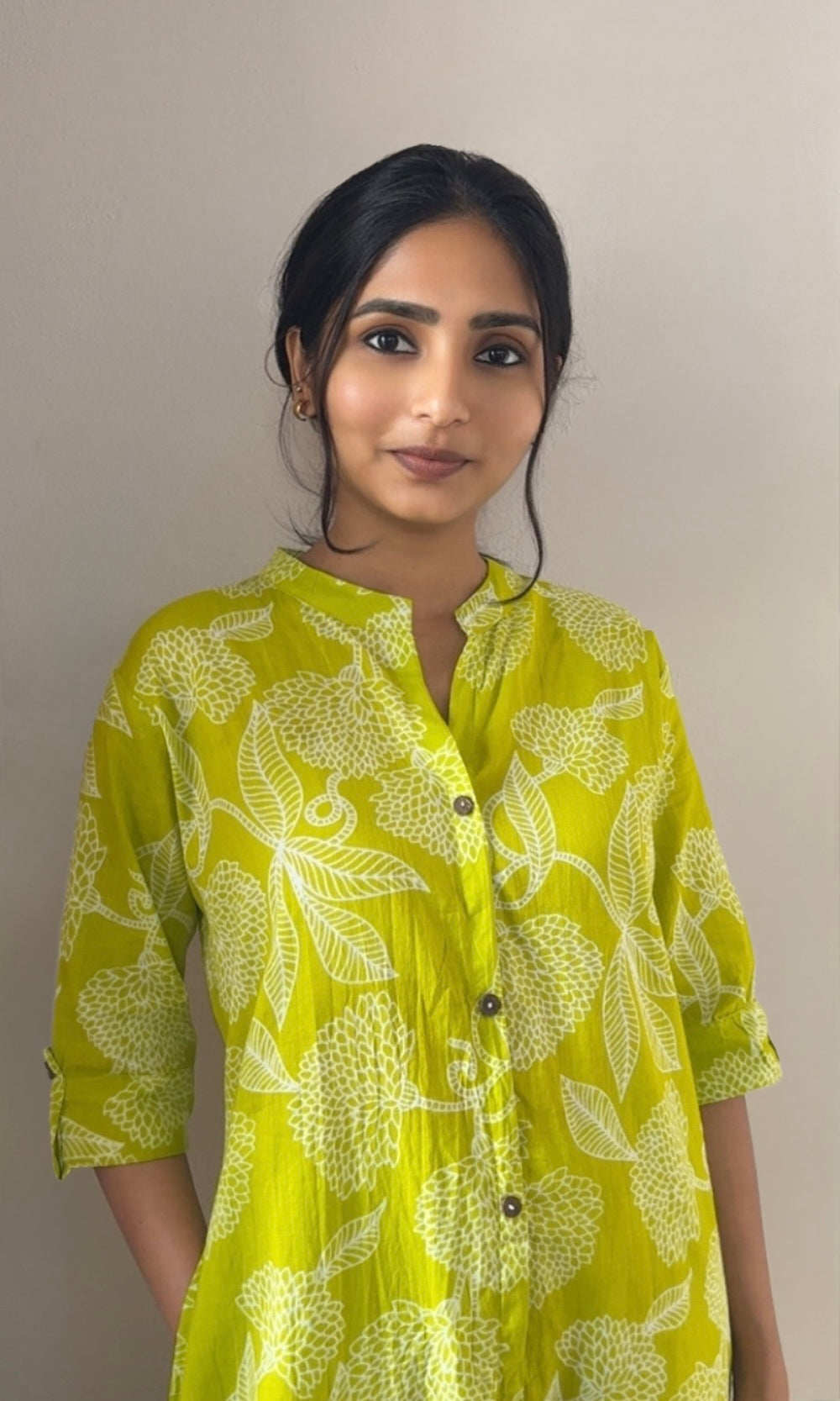 Lime Yellow Floral Kurta Palazzo Co-ord Set