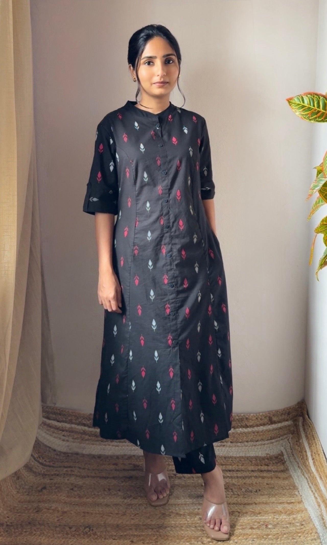 Black ikkat motifs Kurta Palazzo Co-ord Set