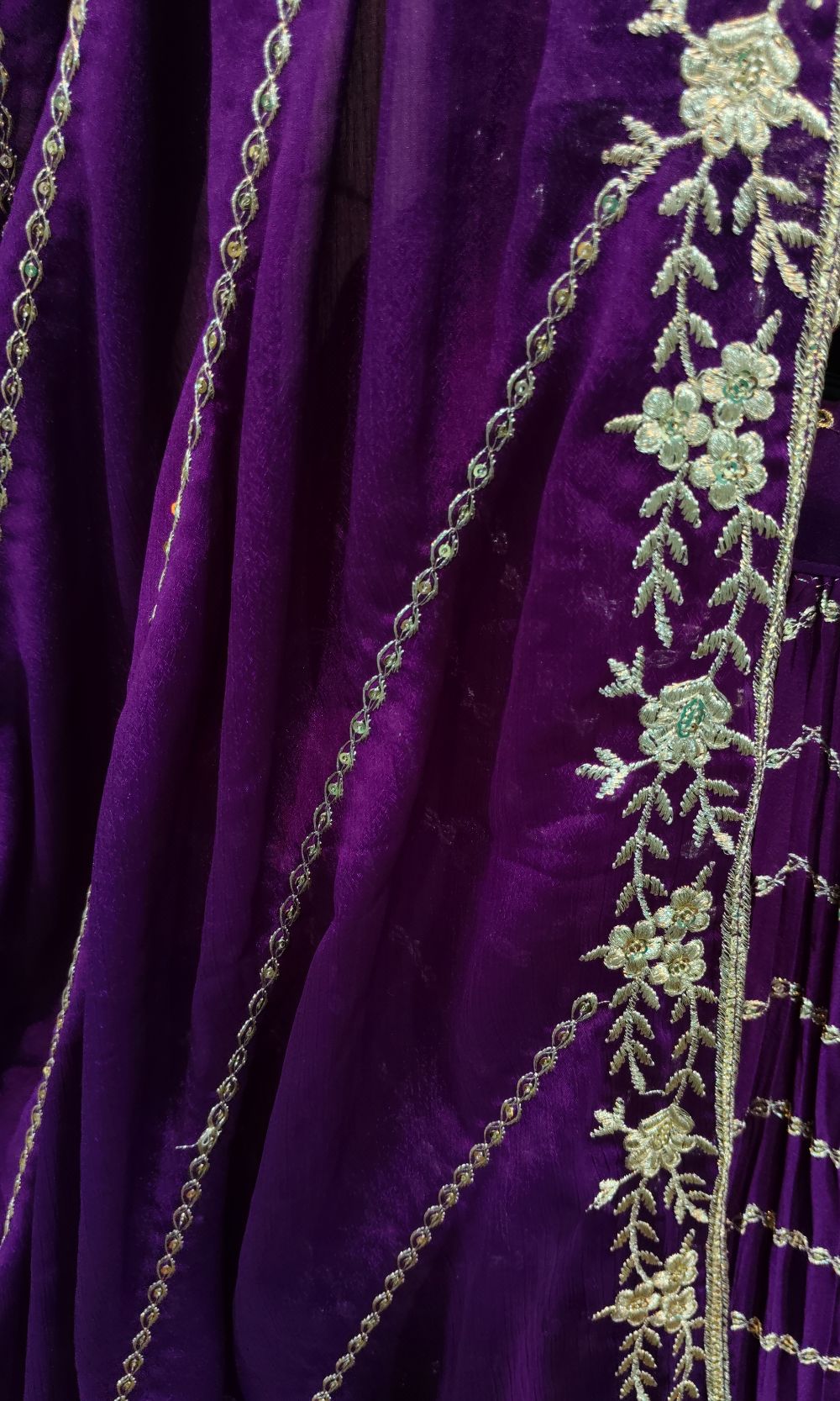 Violet Georgette Embroided Lehenga Set