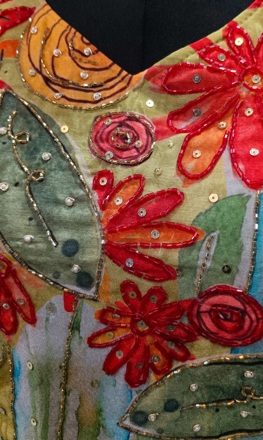 Green Floral-Print Pleated Lehenga Set