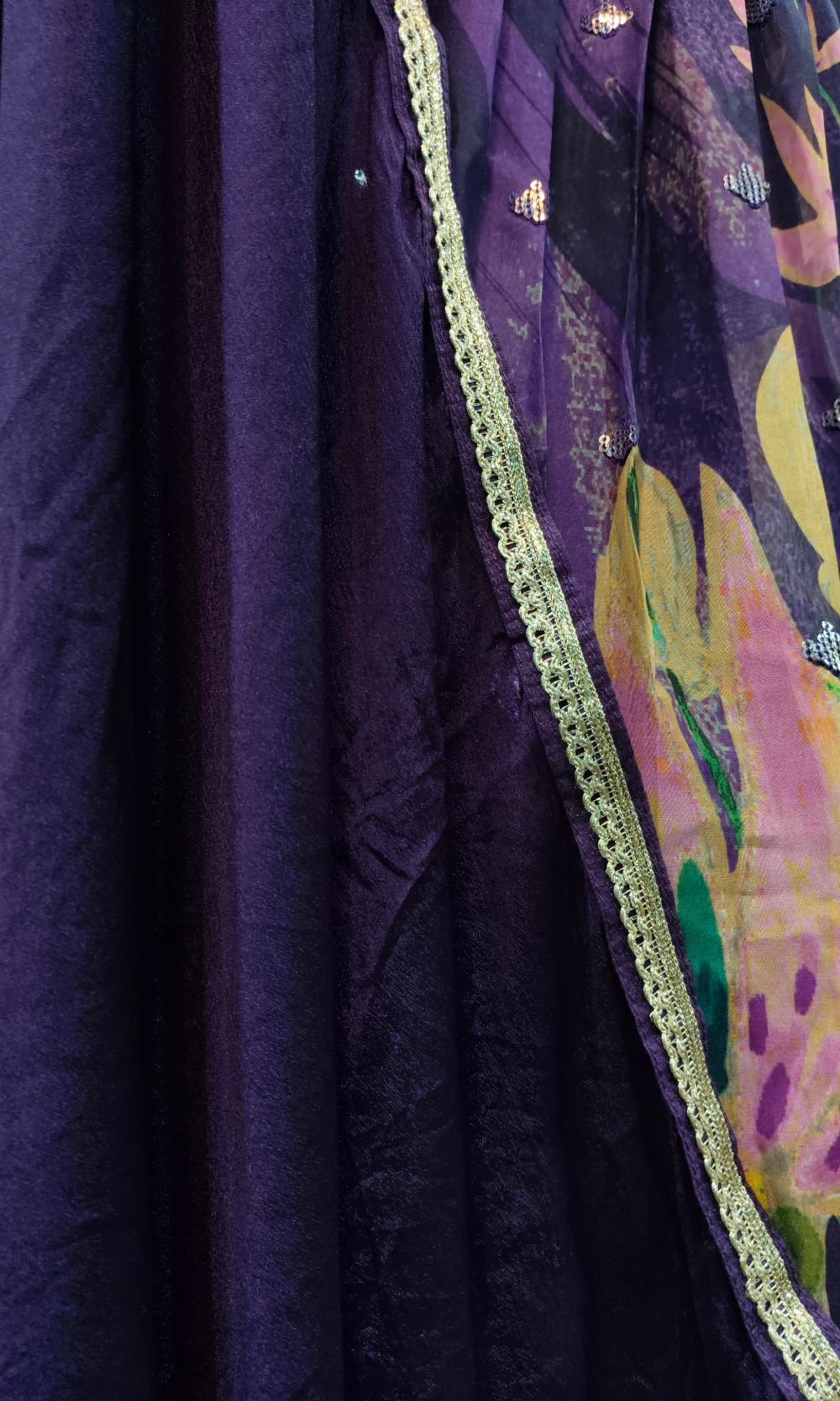 Violet Floral Pleated Lehenga Set