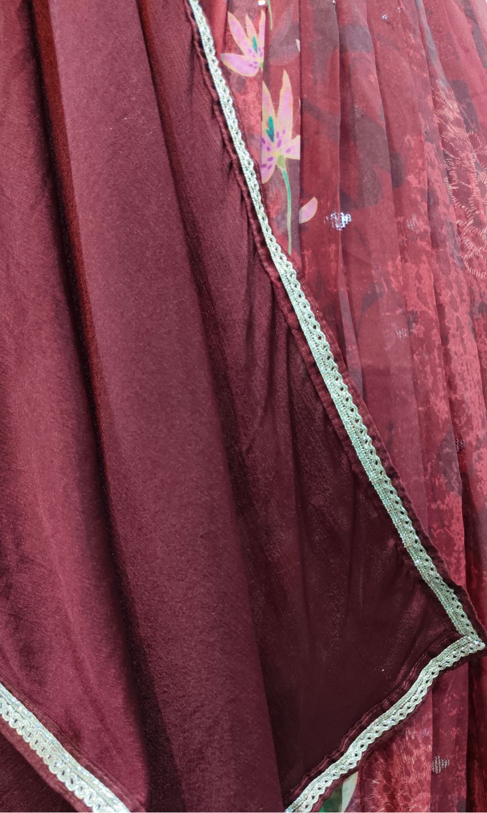 Wine-Brown Floral Printed Lehenga Set