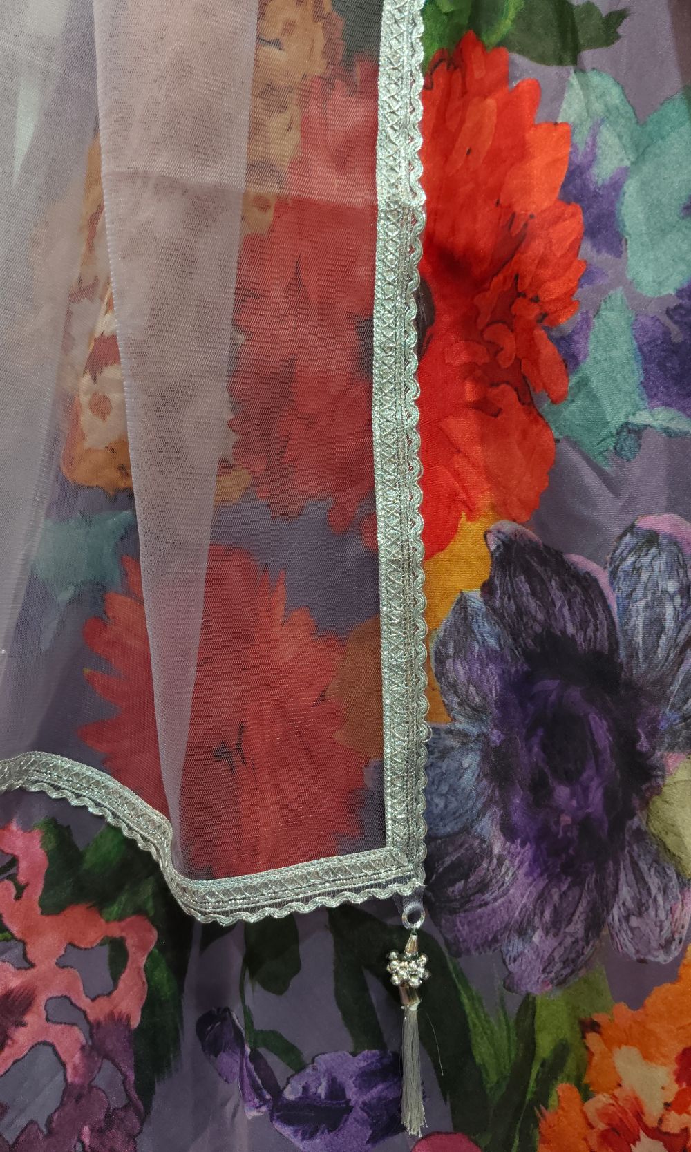 Violet Floral Organza Lehenga Set