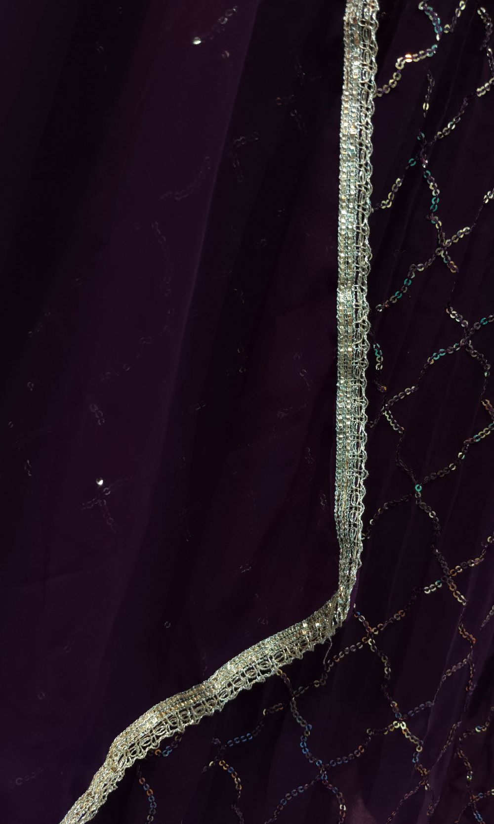 Deep Wine Mirror Embroidered Lehenga Set