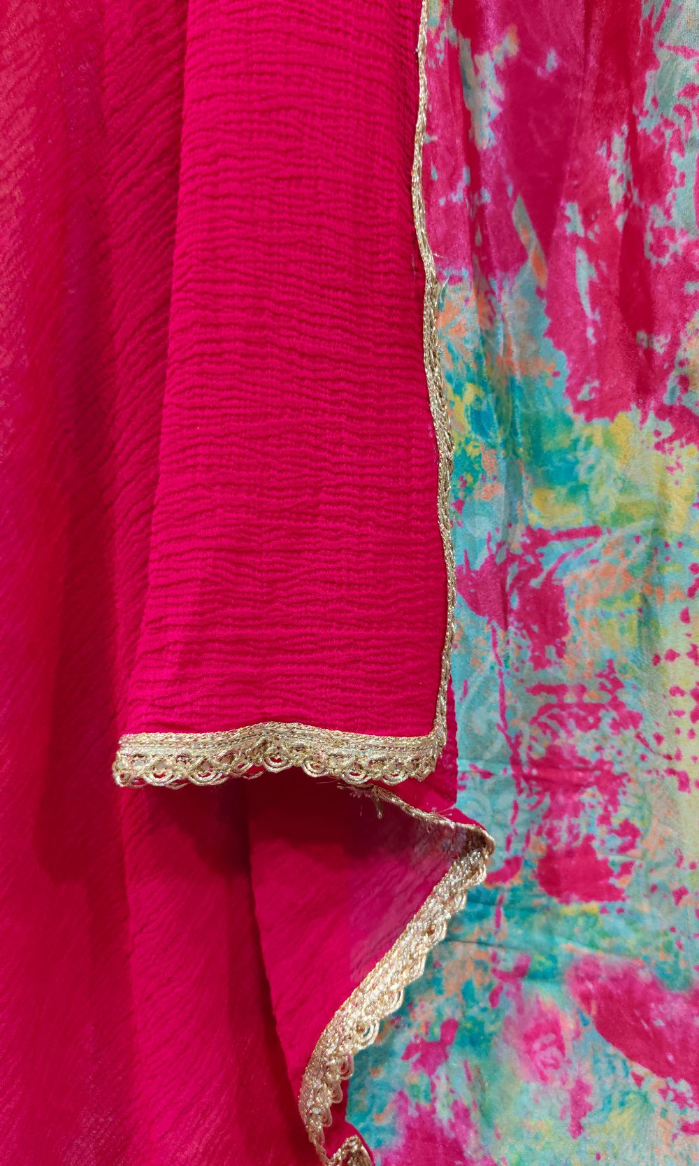 Pink Multi-Colour Pleated Lehenga Set