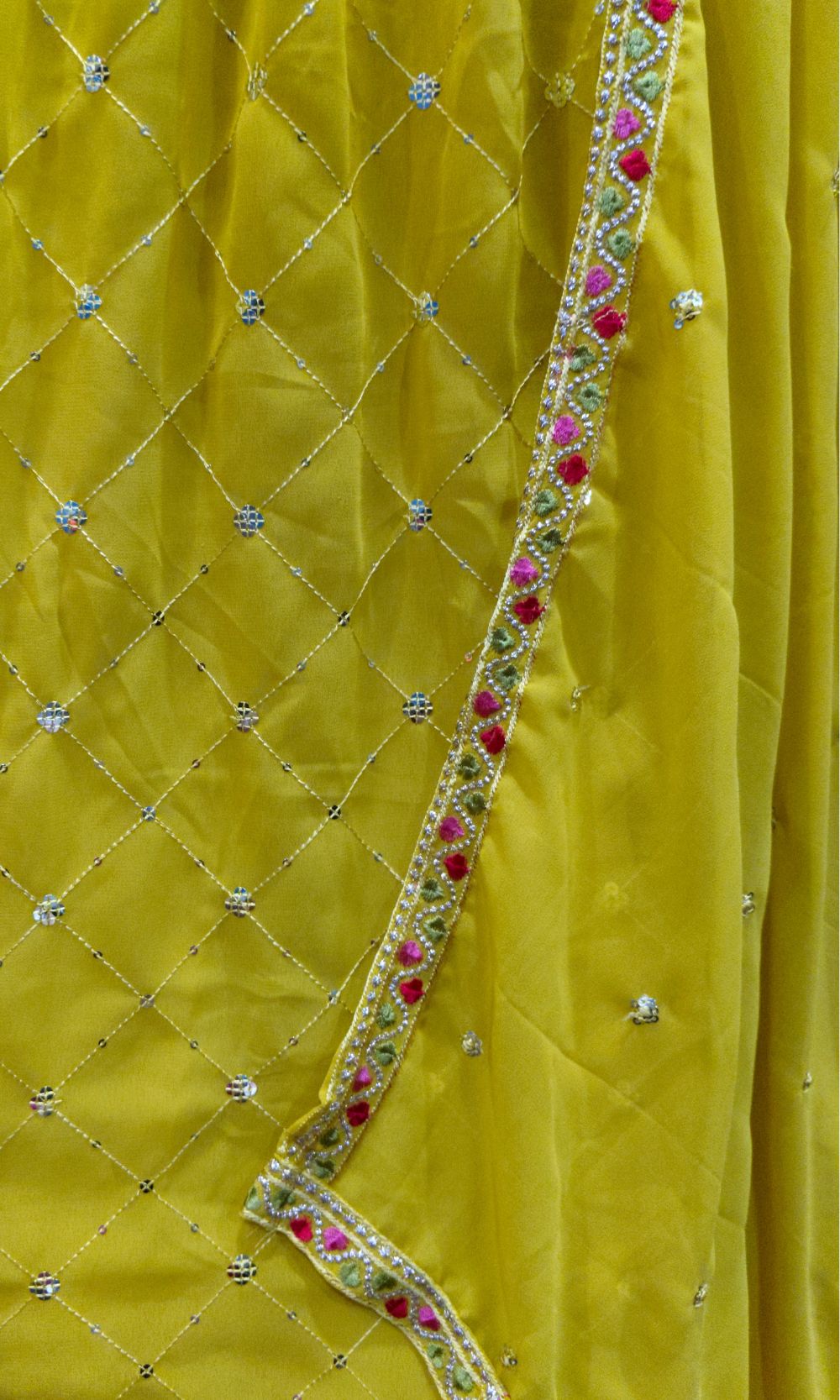 Yellow Georgette Pleated Lehenga Set