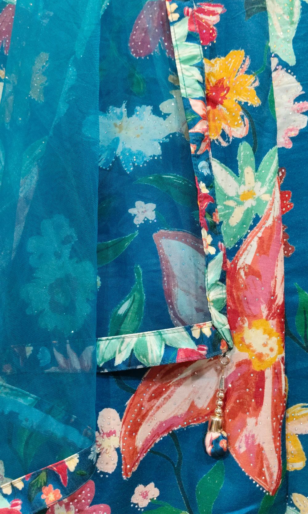 Blue Raw-Silk Floral Lehenga Set