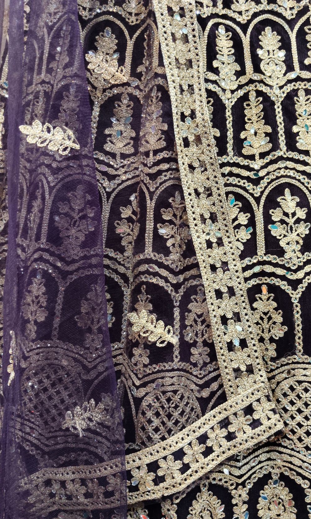 Violet Gold Embroided Lehenga Set