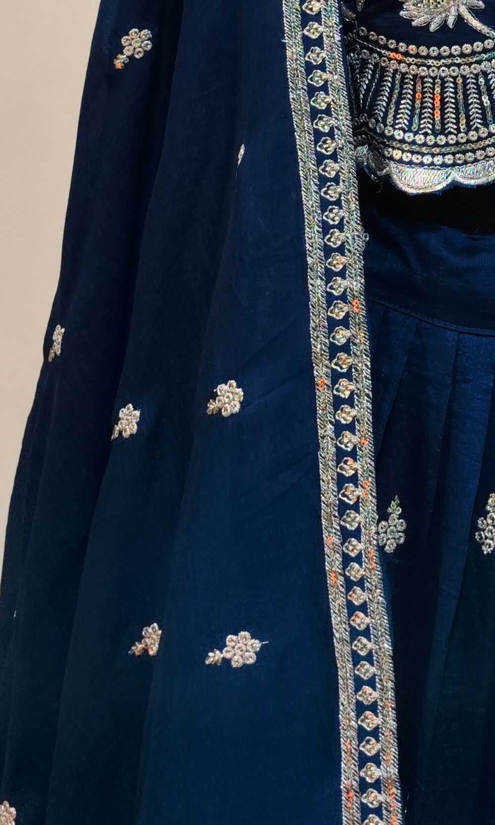 Deep Royal Blue Pleated Lehenga Set