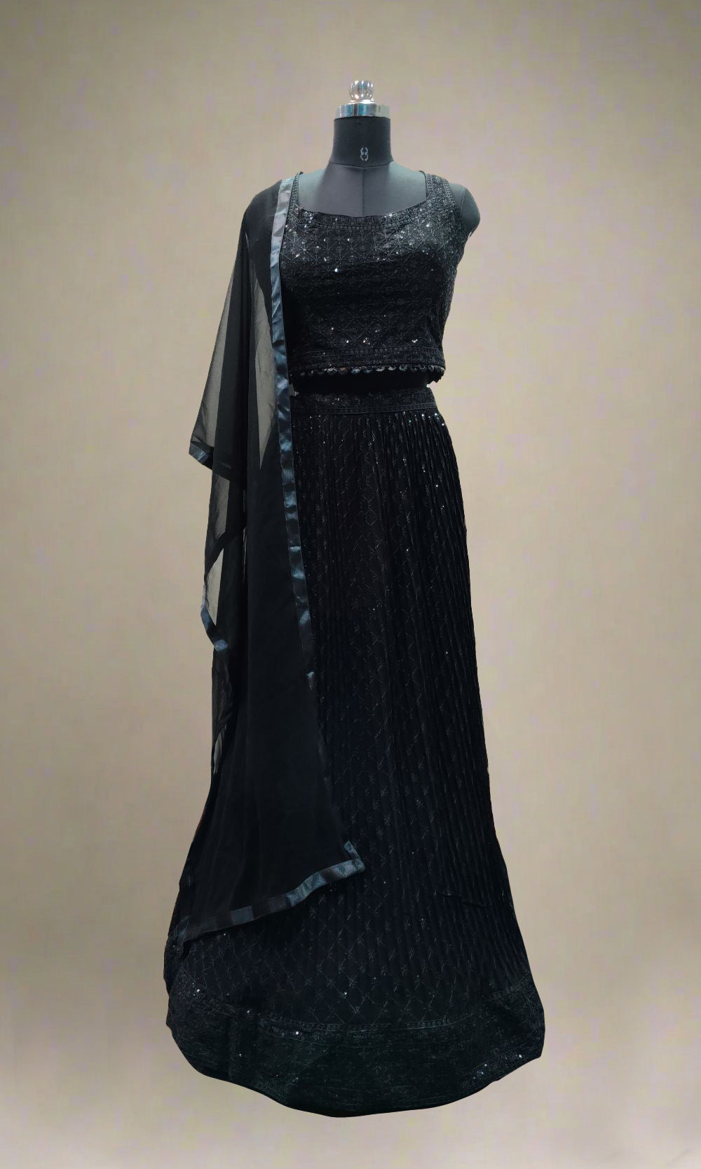 Black Georgette Sequin Lehenga Set