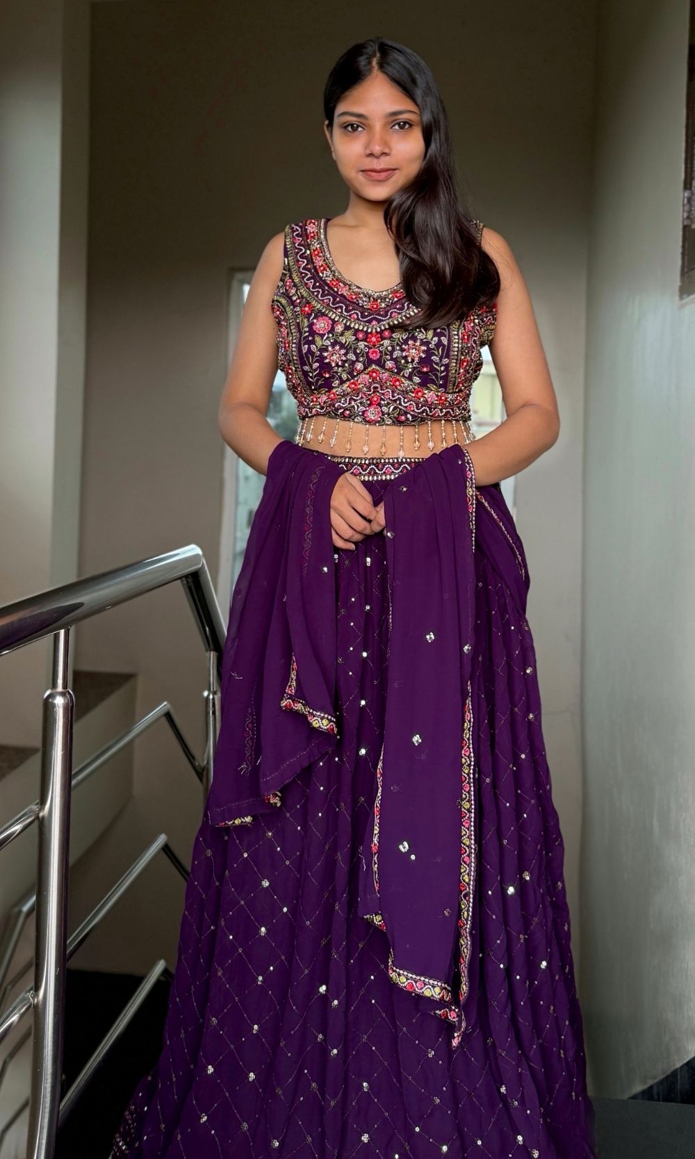 Deep-Purple Georgette Lehenga Set