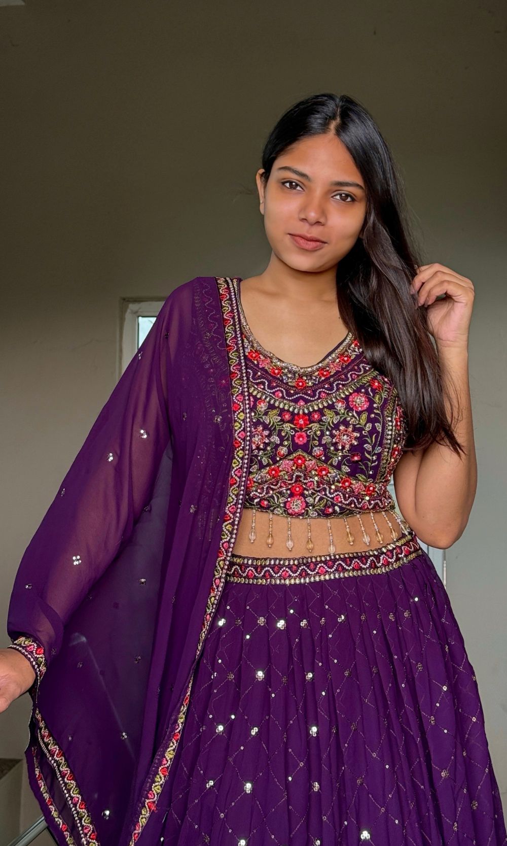 Deep-Purple Georgette Lehenga Set
