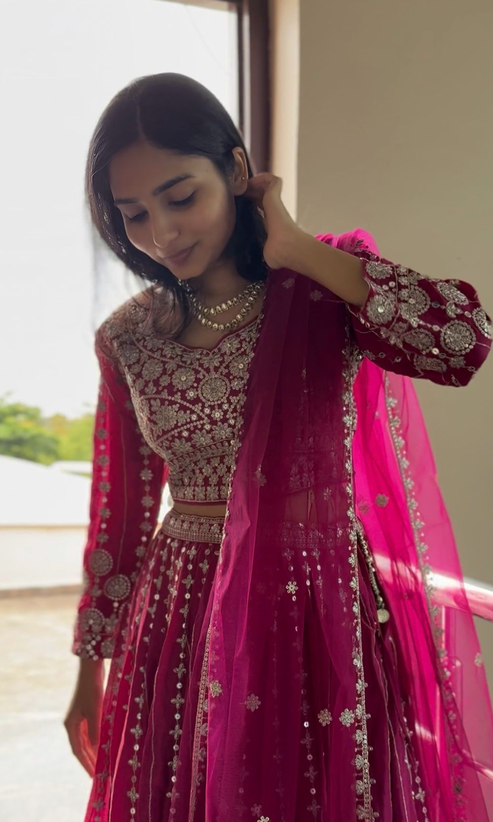 Pink Embroidered Lehenga Set