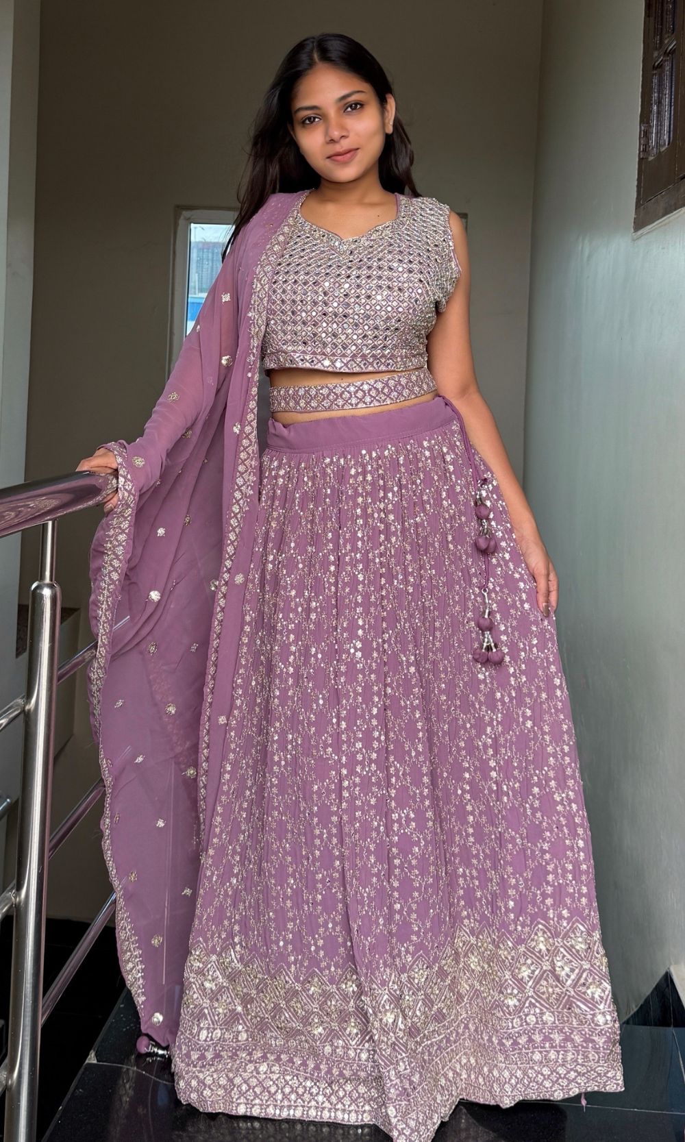 Mauve Mirror Sequin Embroidered Lehenga Set