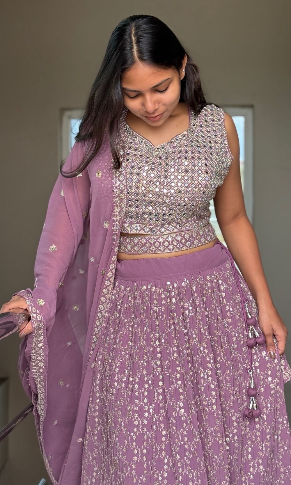 Mauve Mirror Sequin Embroidered Lehenga Set