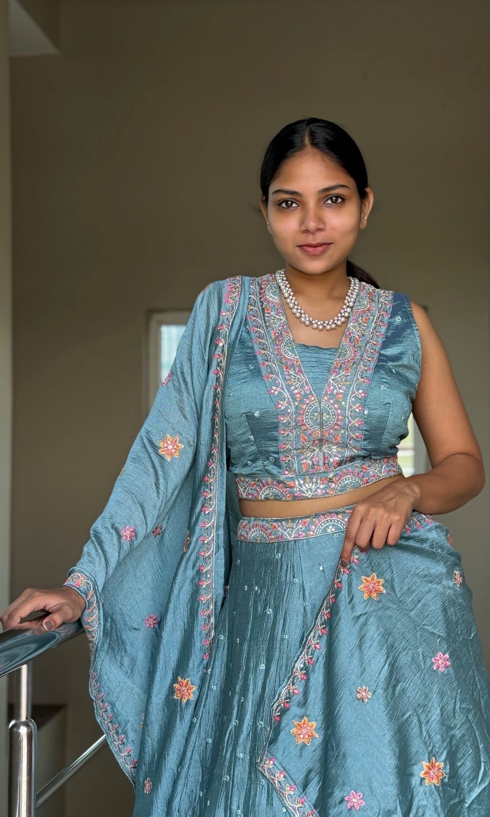 Dusty Teal Blue Lehenga Set
