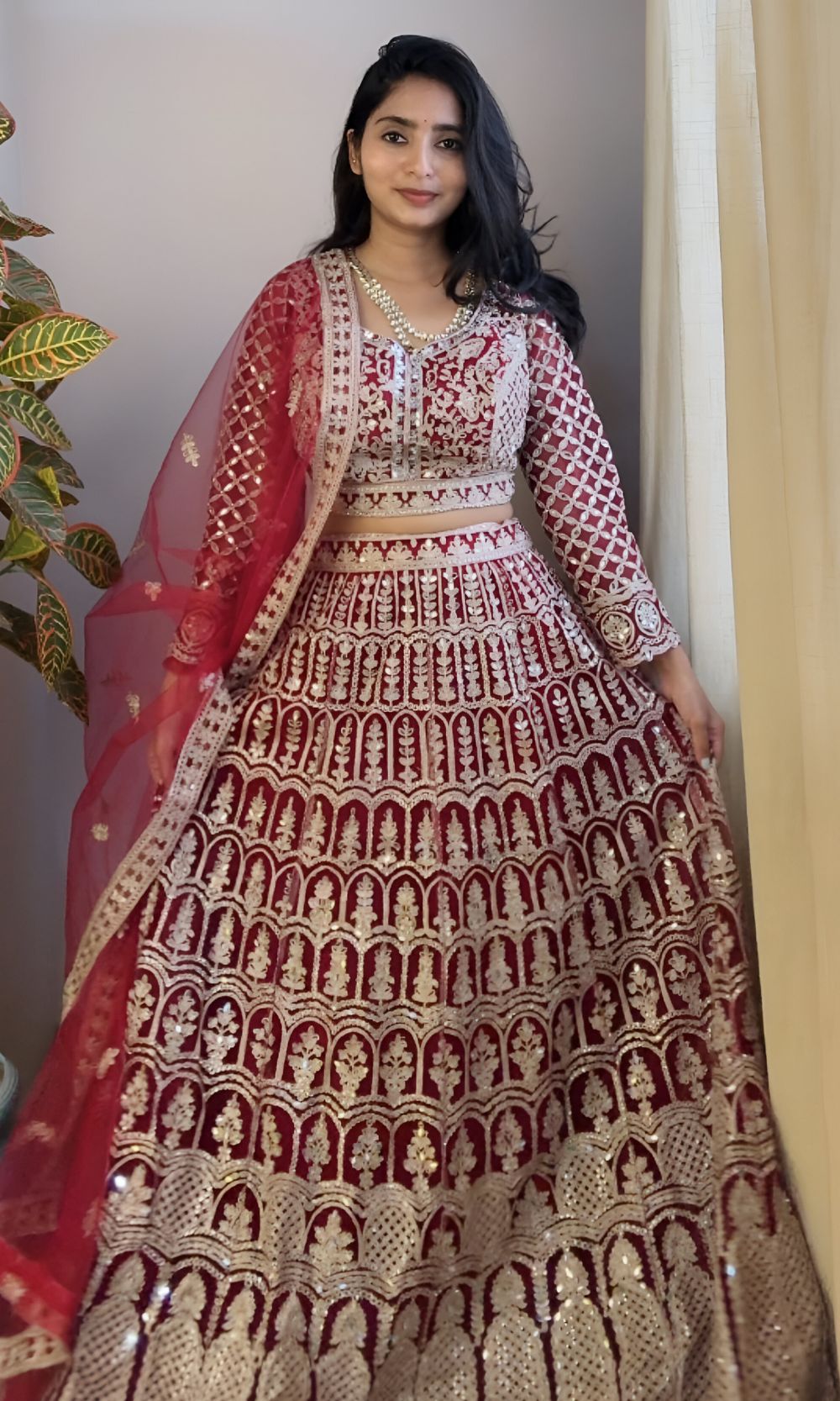 Red Gold Embroidered lehenga Set