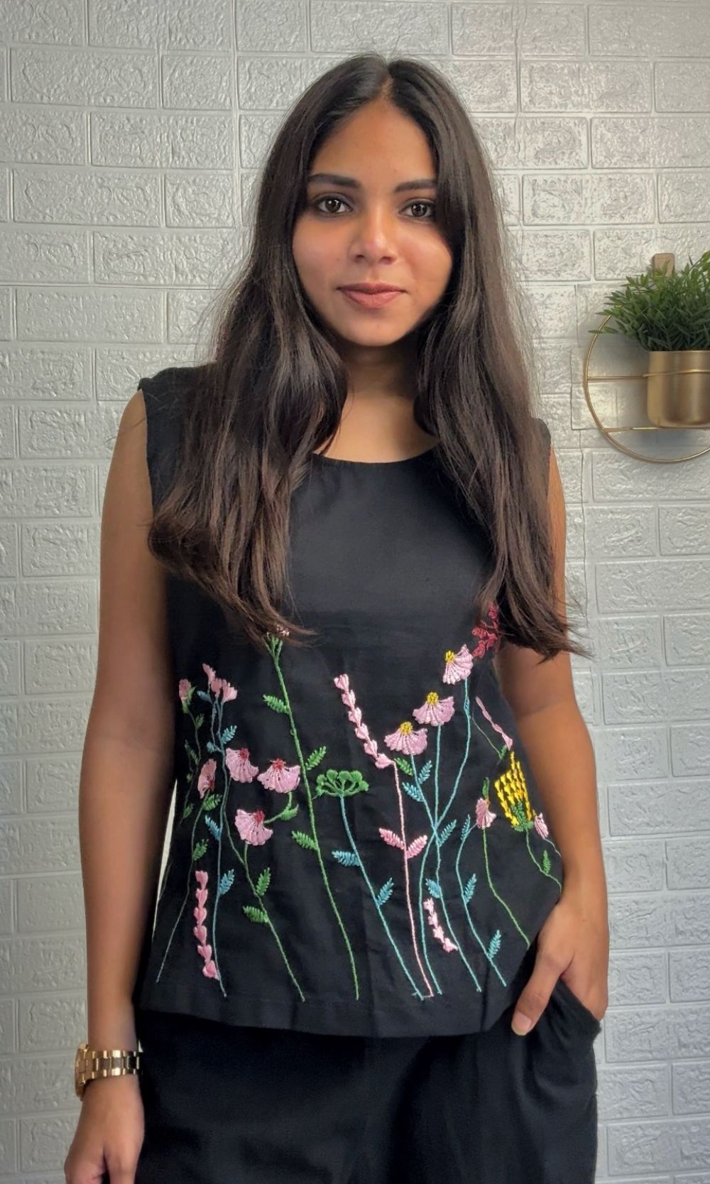 Black Floral Embroidered Co-ord Set