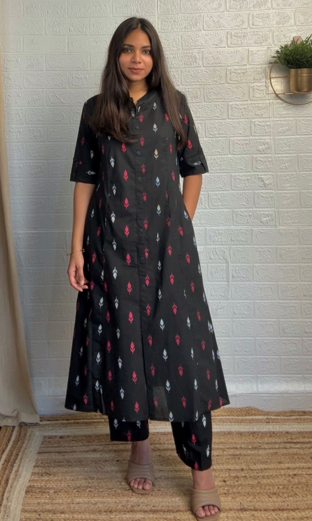 Black ikkat motifs Kurta Palazzo Co-ord Set