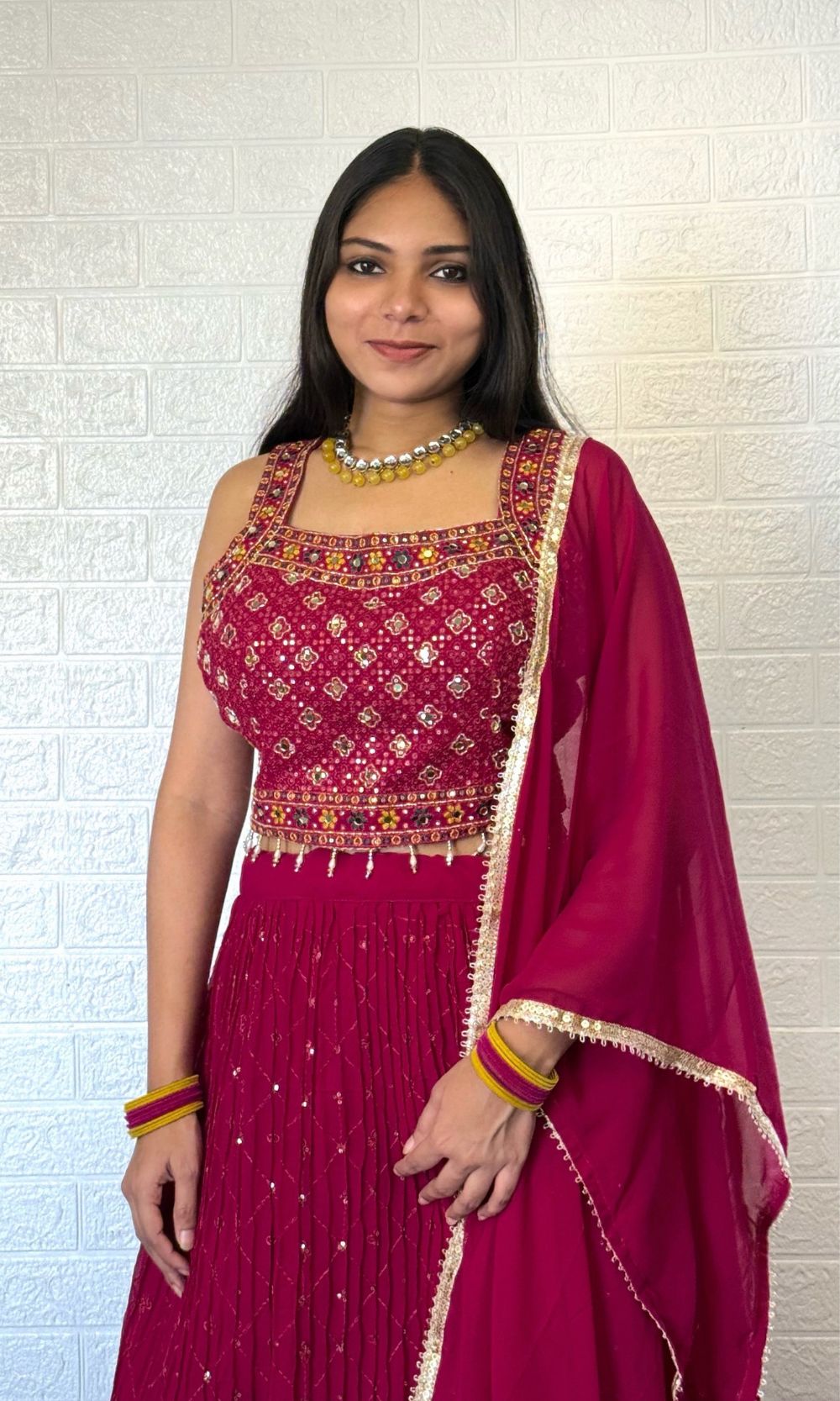 Pink Pleated Lehenga Set