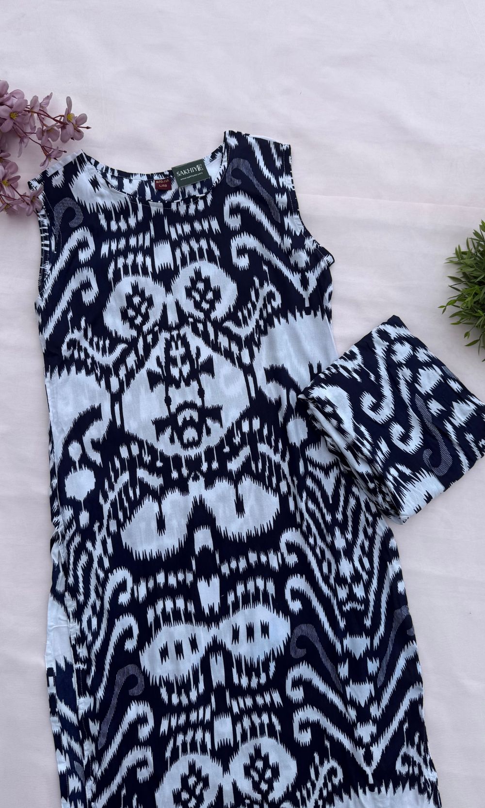 Navy Blue Ikkat Cotton Kurta Palazzo Co-ord Set