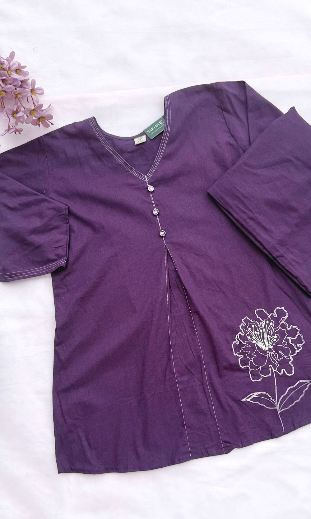 Violet Minimal Floral Embroidery Co-Ord Set