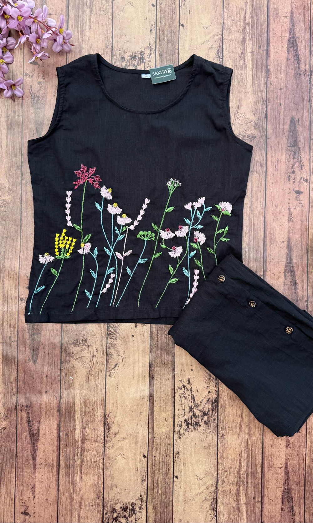 Black Floral Embroidered Co-ord Set