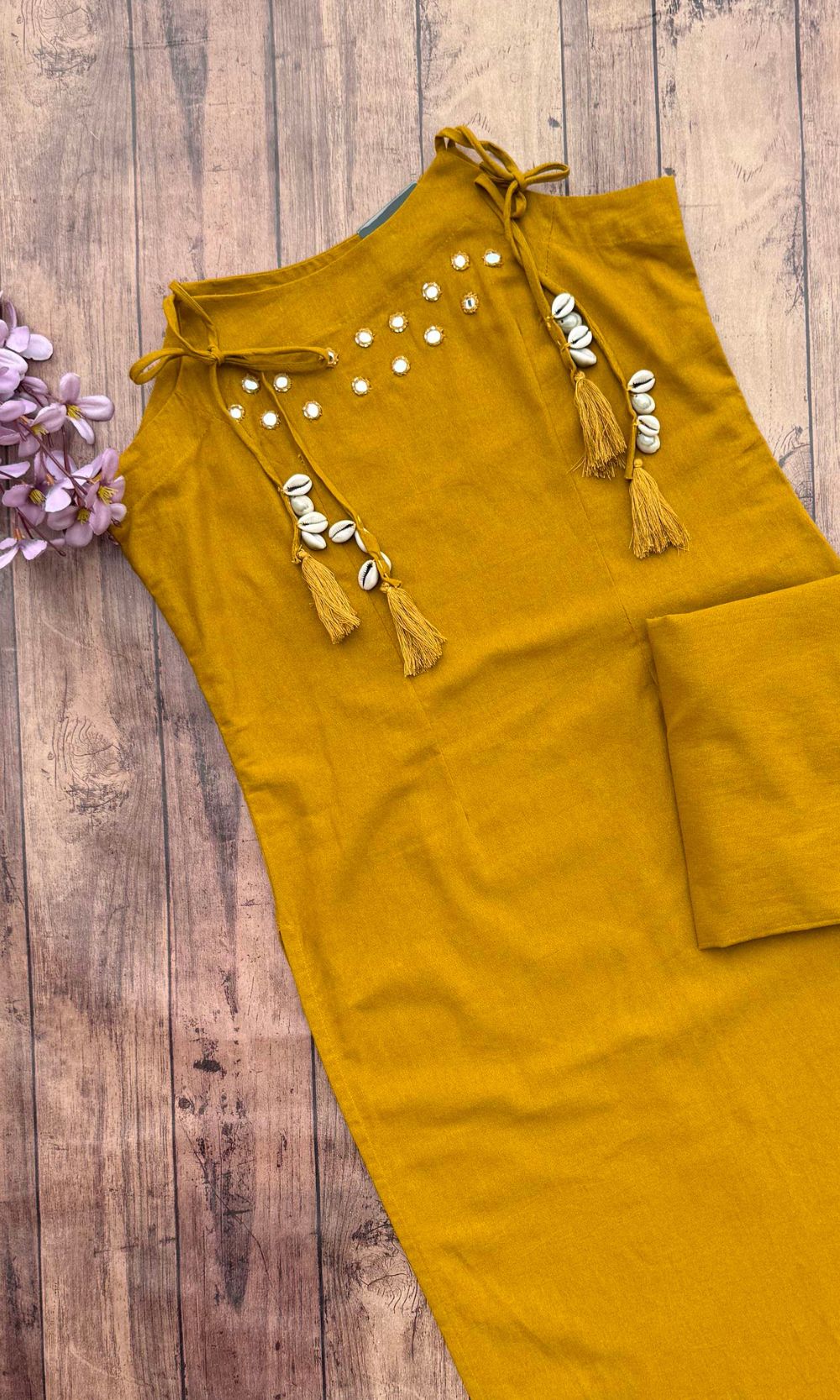 Mustard Yellow Spaghetti Pattern Kurta Palazzo Co-ord Set