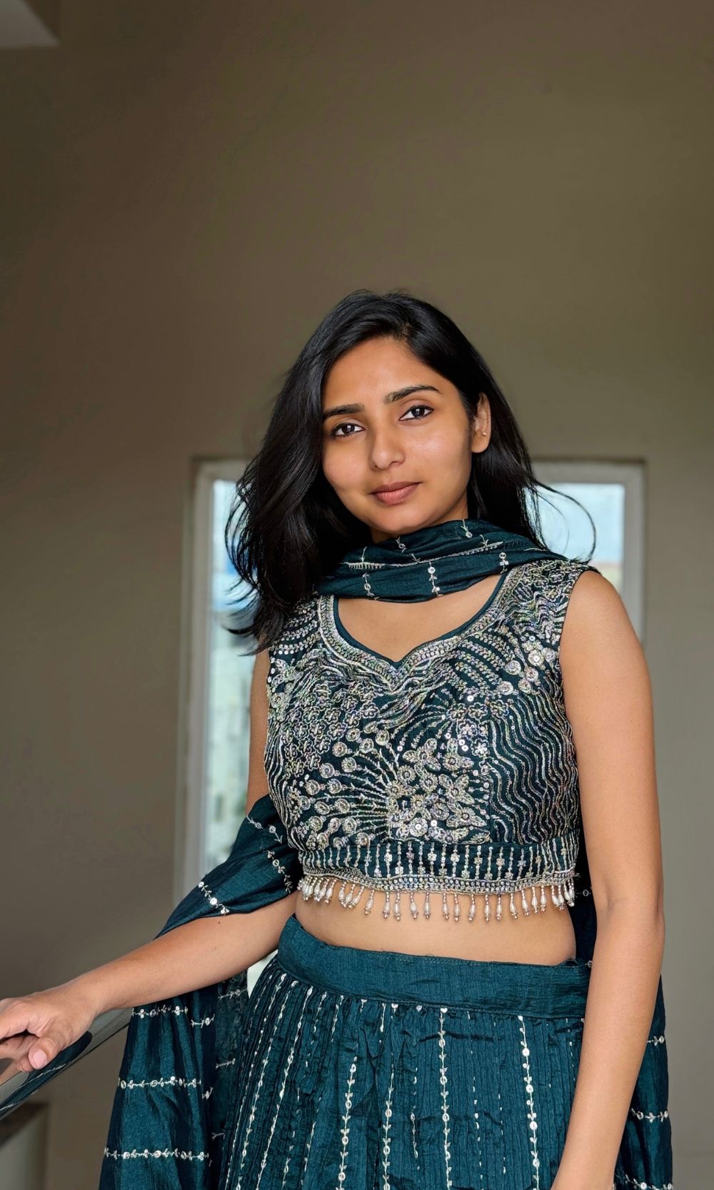 Dark-Green Embroided Lehenga Set