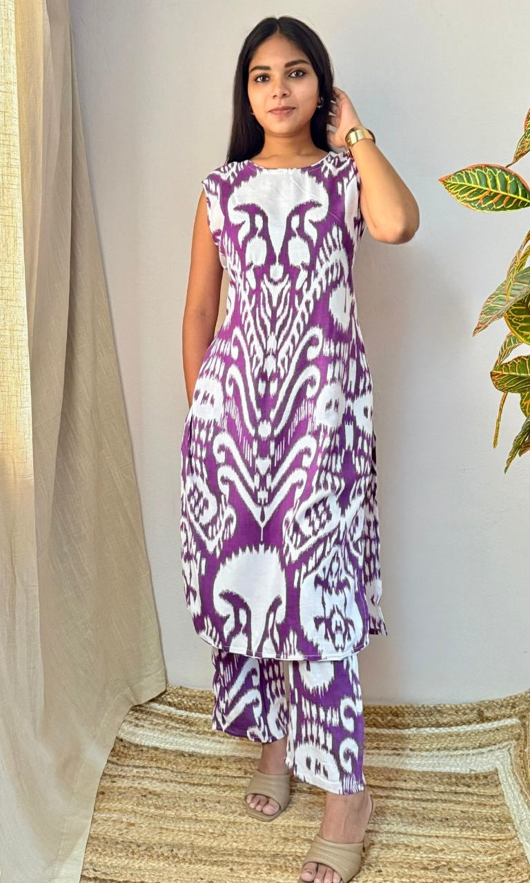 Purple Ikkat Cotton Kurta Palazzo Co-ord Set