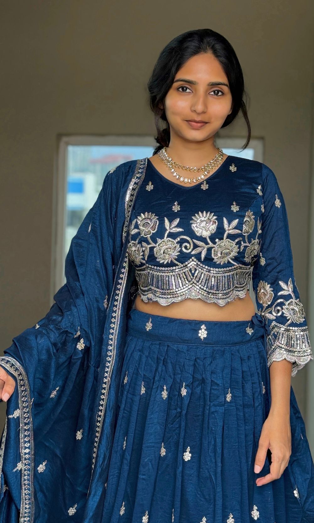 Deep Royal Blue Pleated Lehenga Set