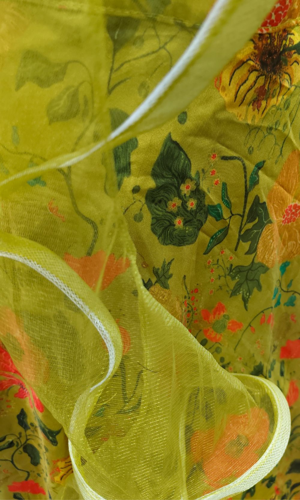 Chartreuse-Yellow Floral Print Lehenga Set