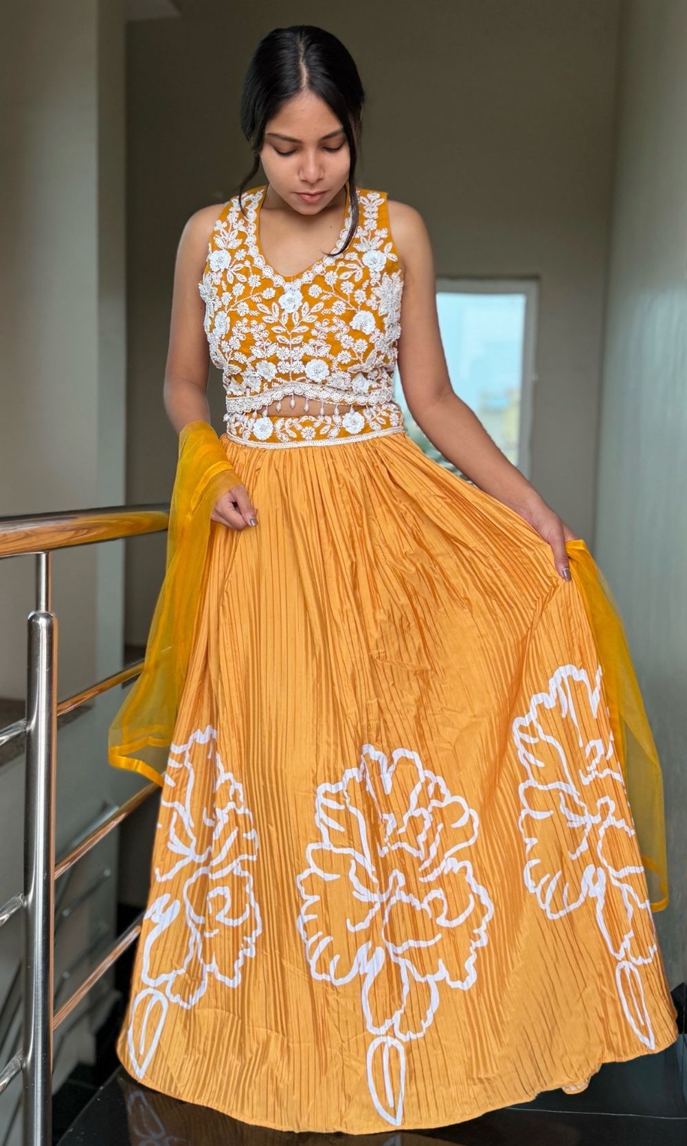 Mustard-Yellow Embroidered Lehenga Set