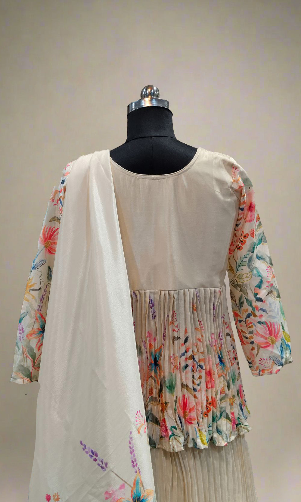 Off-White Floral Anarkali Lehenga Set