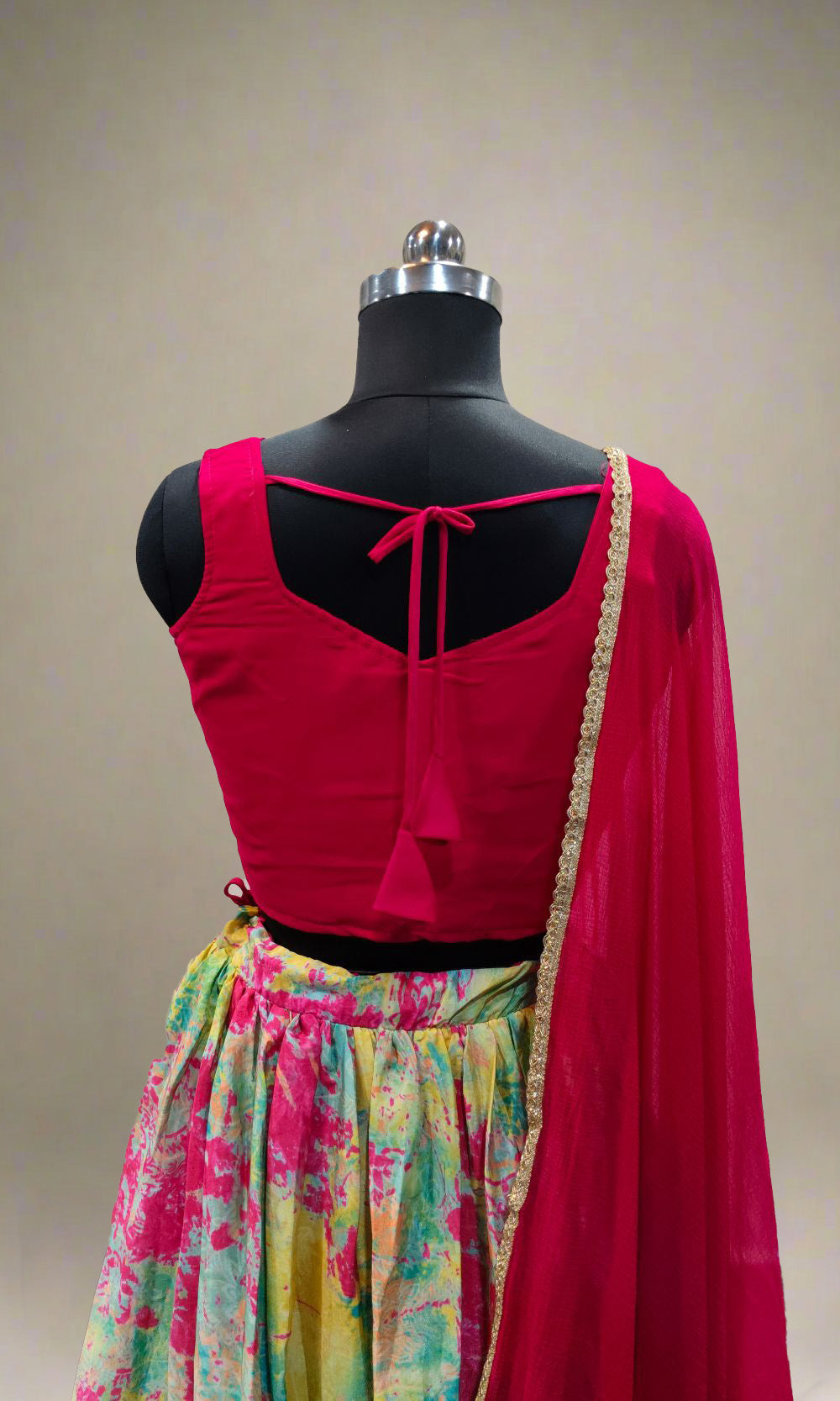Pink Multi-Colour Pleated Lehenga Set