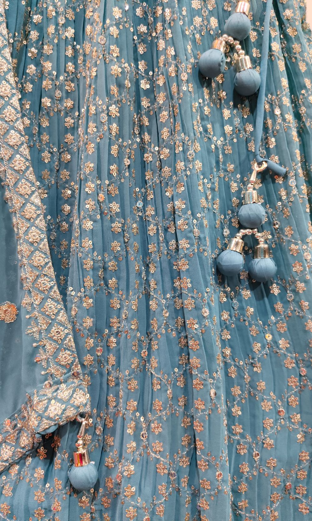 Blue Mirror & Sequin Embroidered Lehenga Set