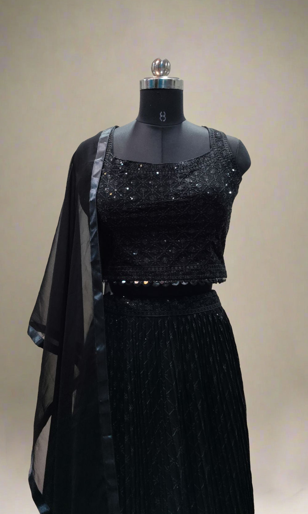 Black Georgette Sequin Lehenga Set