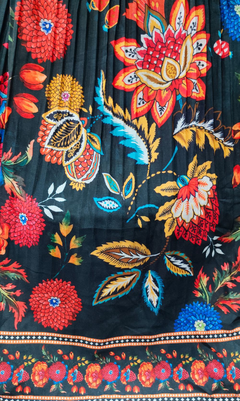 Dark- Blue Pleated Floral Lehenga Set