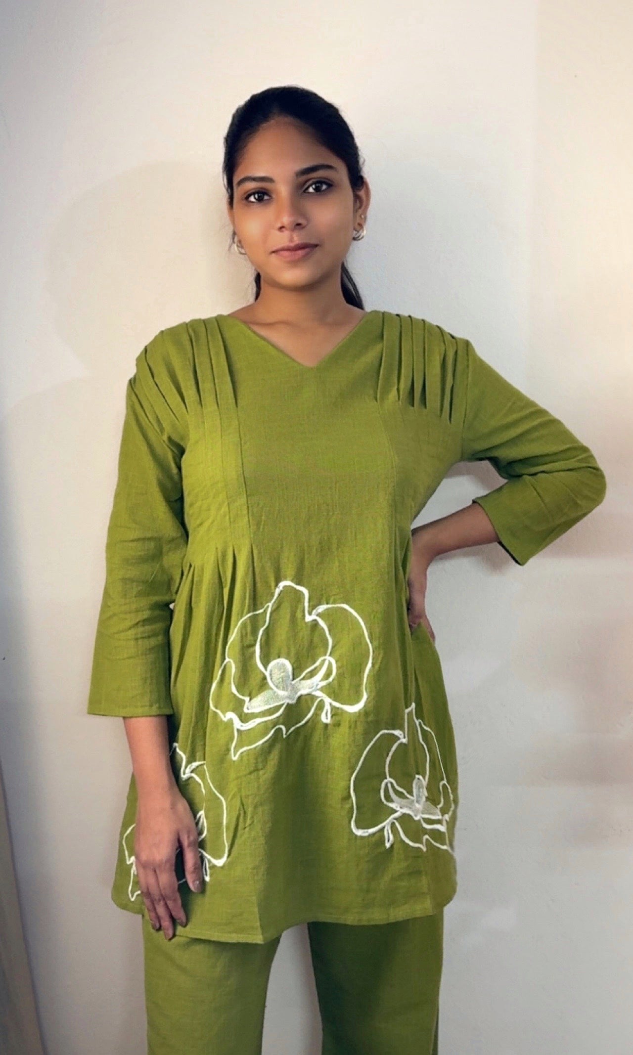Green Peplum Style Floral Embroidered Co-Ord Set