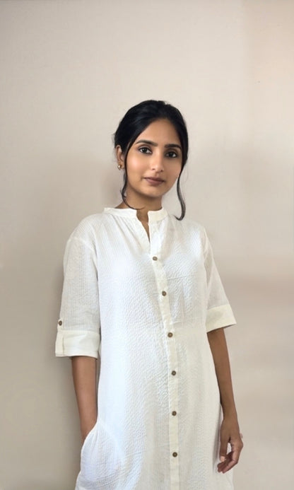 White Cotton Kurta Palazzo Co-ord Set with Button Detailing
