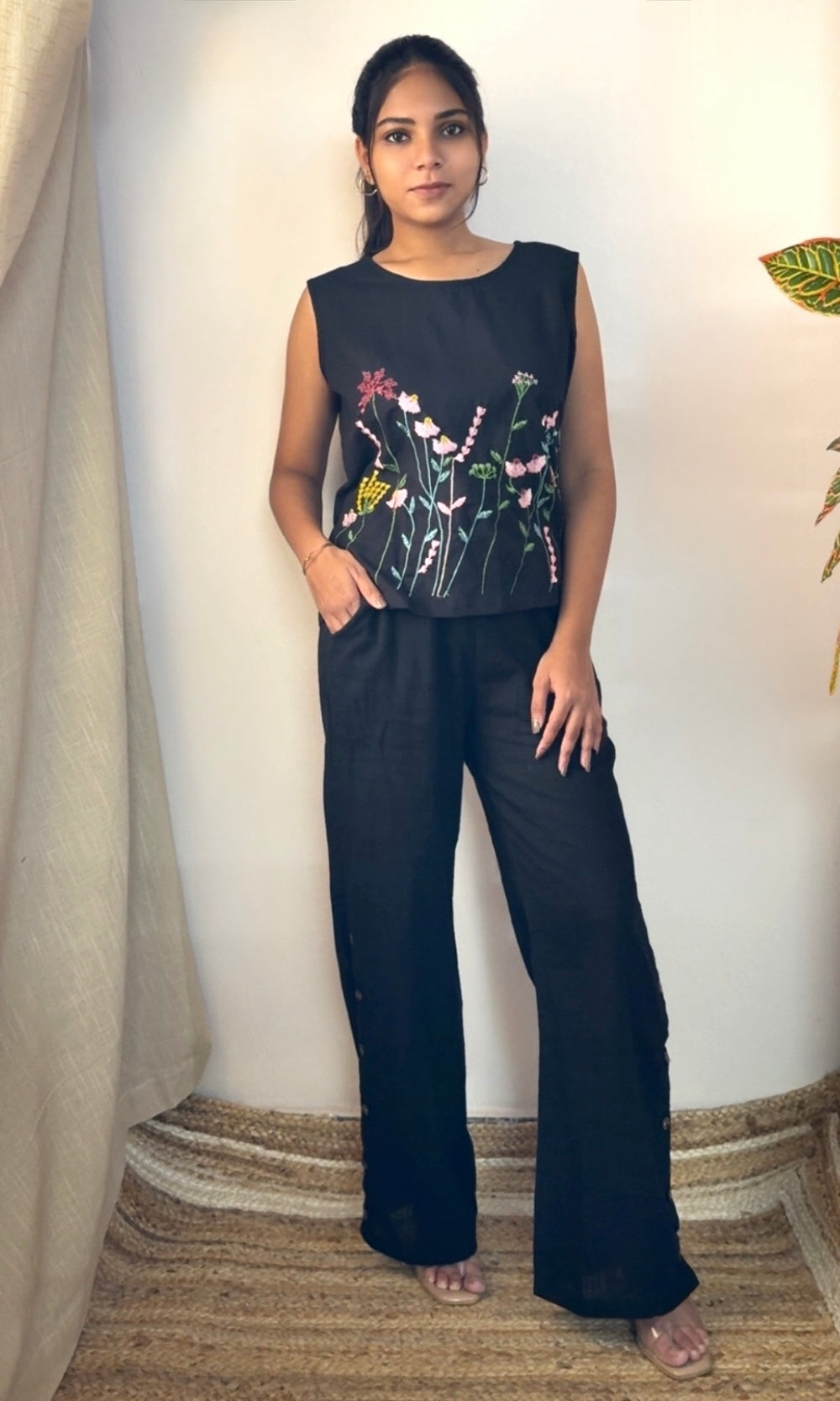 Black Floral Embroidered Co-ord Set