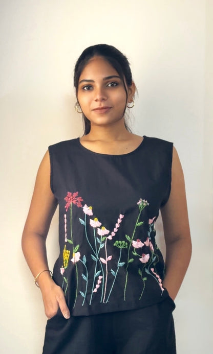 Black Floral Embroidered Co-ord Set