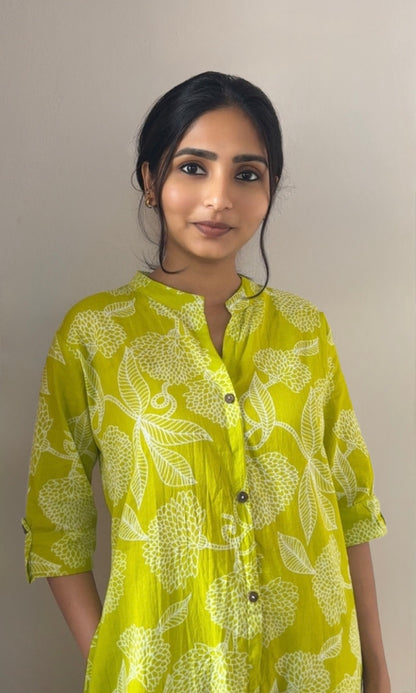 Lime Yellow Floral Kurta Palazzo Co-ord Set