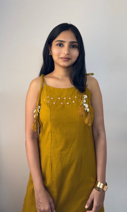 Mustard Yellow Spaghetti Pattern Kurta Palazzo Co-ord Set