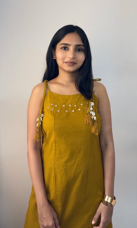 Mustard Yellow Spaghetti Pattern Kurta Palazzo Co-ord Set
